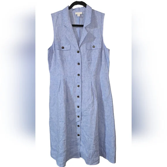 J. Jill Light Blue Sleeveless Pleates Midi ShietDress - Picture 2 of 6